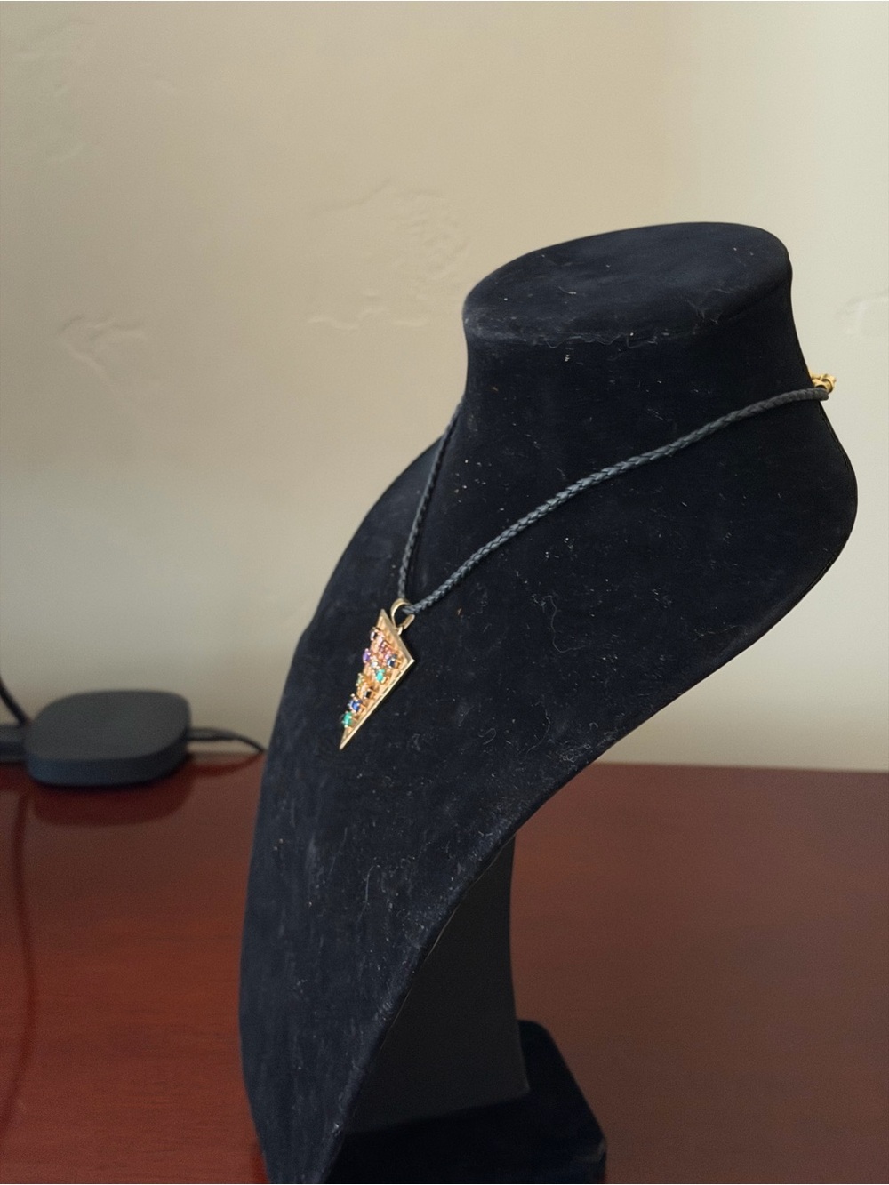 Custom & Handcrafted Vintage 14k Triangle Pendant w/18k Gold/Leather Choker OOAK - Picture 5 of 11